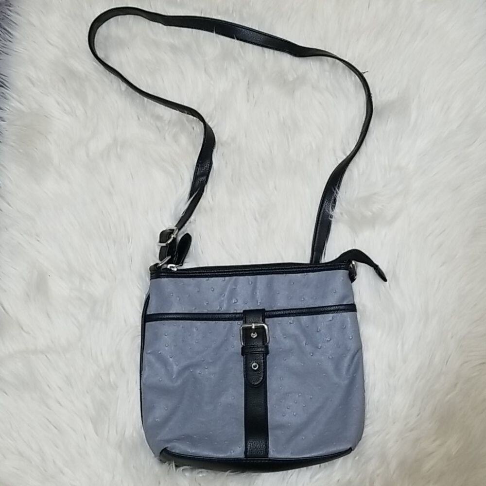 Treviso Faux Leather Textured Crossbody Purse Black & Grey